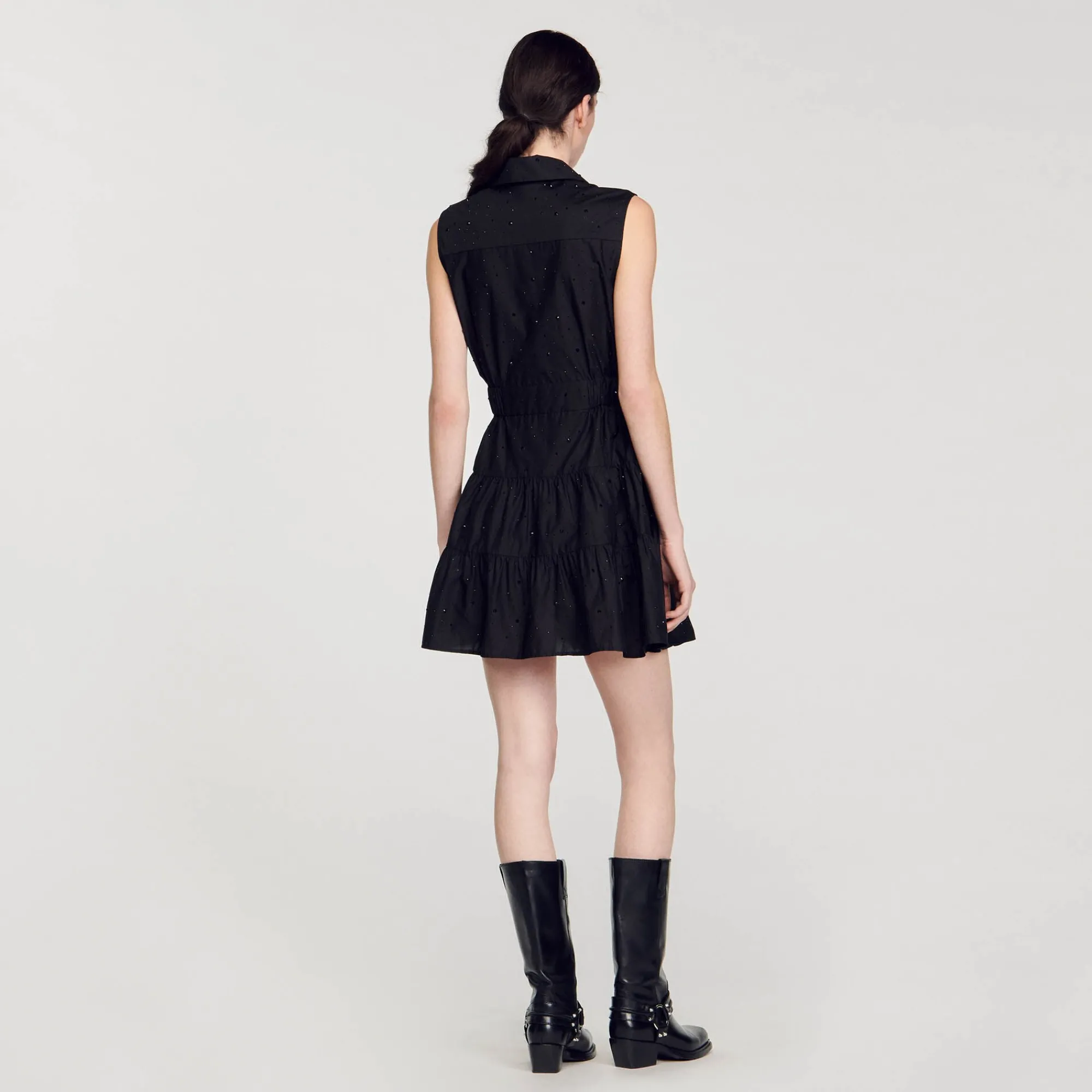 Robes*SANDRO Robe Courte Drapée Et Strassée Noir