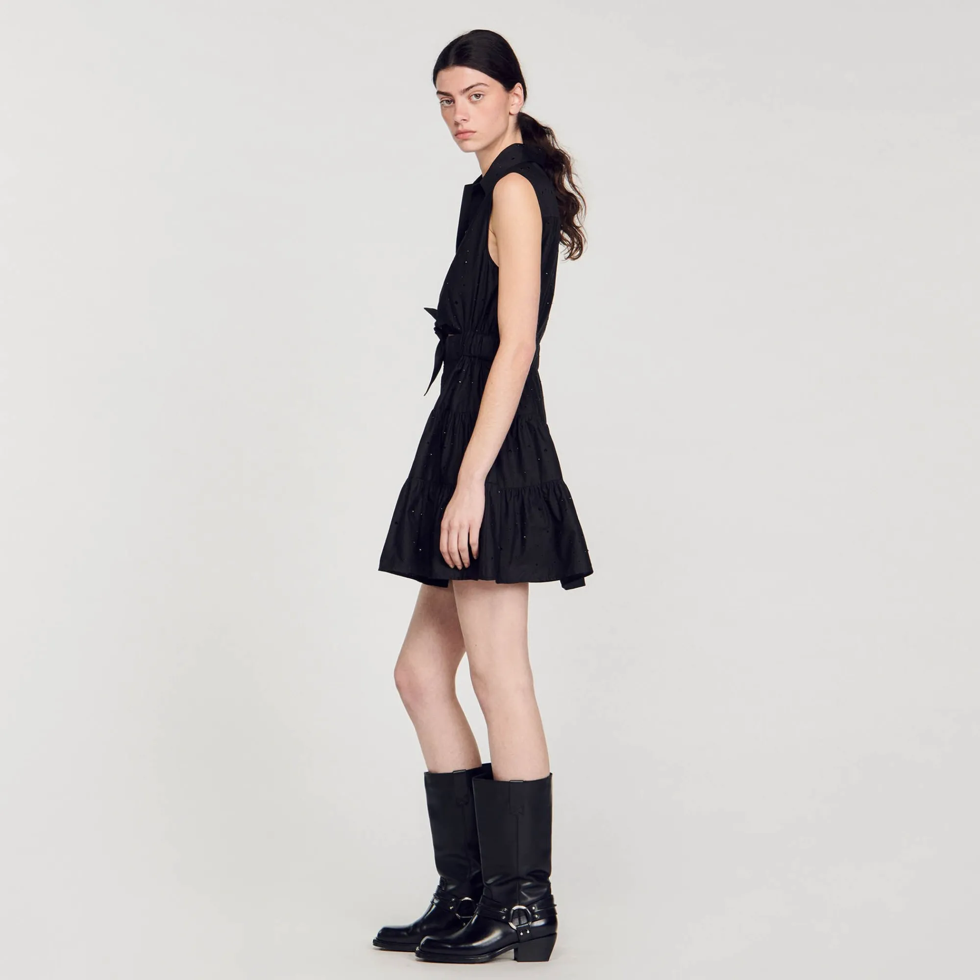Robes*SANDRO Robe Courte Drapée Et Strassée Noir