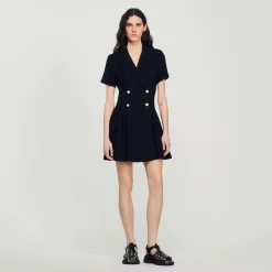 Robes*SANDRO Robe Courte En Tweed Noir