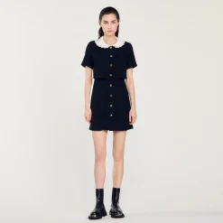 Robes*SANDRO Robe Courte En Tweed Noir
