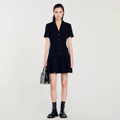 Robes*SANDRO Robe Courte En Tweed Noir