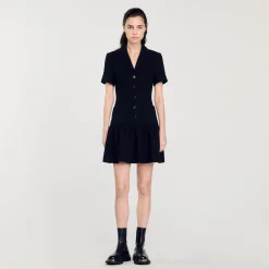 Robes*SANDRO Robe Courte En Tweed Noir