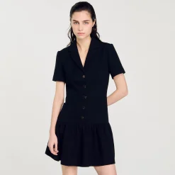 Robes*SANDRO Robe Courte En Tweed Noir