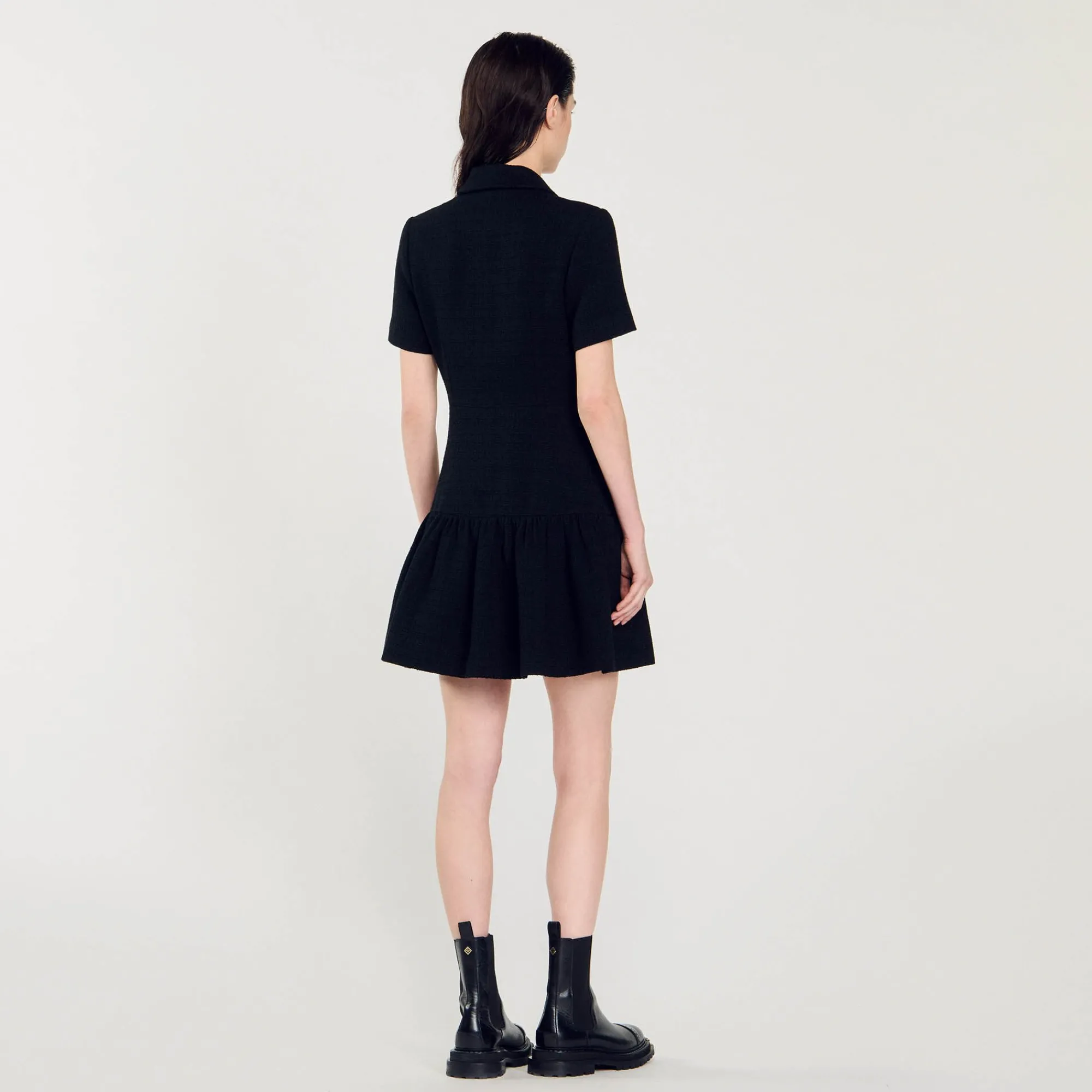 Robes*SANDRO Robe Courte En Tweed Noir
