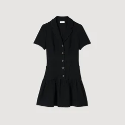 Robes*SANDRO Robe Courte En Tweed Noir