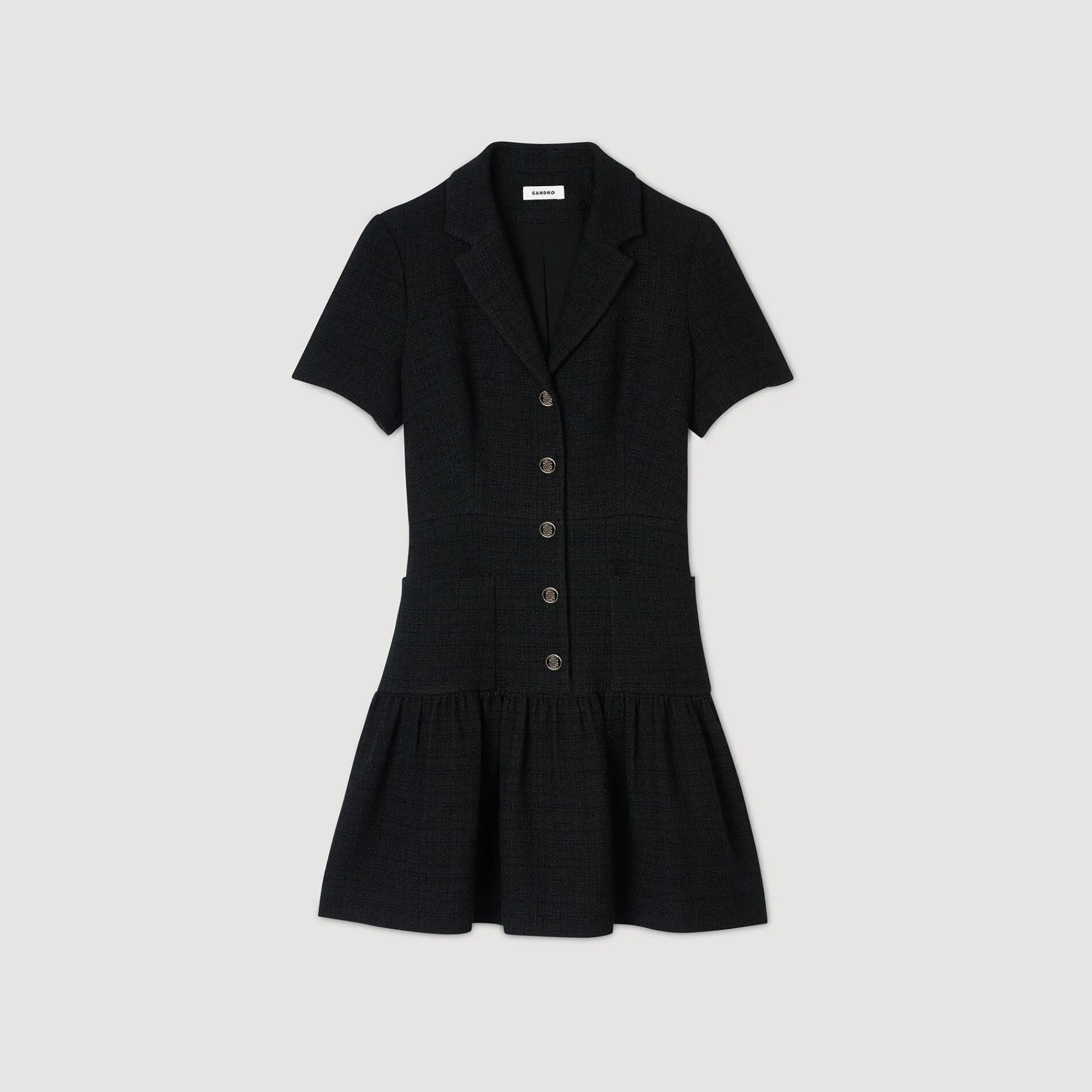 Robes*SANDRO Robe Courte En Tweed Noir