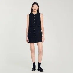 Robes*SANDRO Robe Courte En Tweed Noir