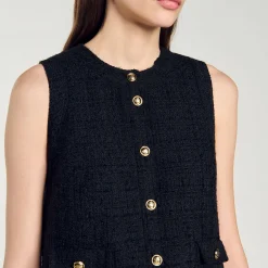 Robes*SANDRO Robe Courte En Tweed Noir