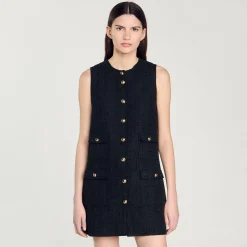 Robes*SANDRO Robe Courte En Tweed Noir