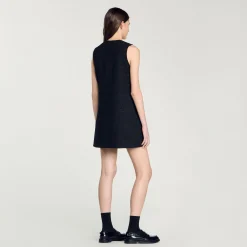Robes*SANDRO Robe Courte En Tweed Noir