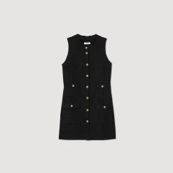 Robes*SANDRO Robe Courte En Tweed Noir