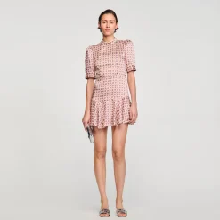 Robes*SANDRO Robe Courte Imprimée Ecru / Rose