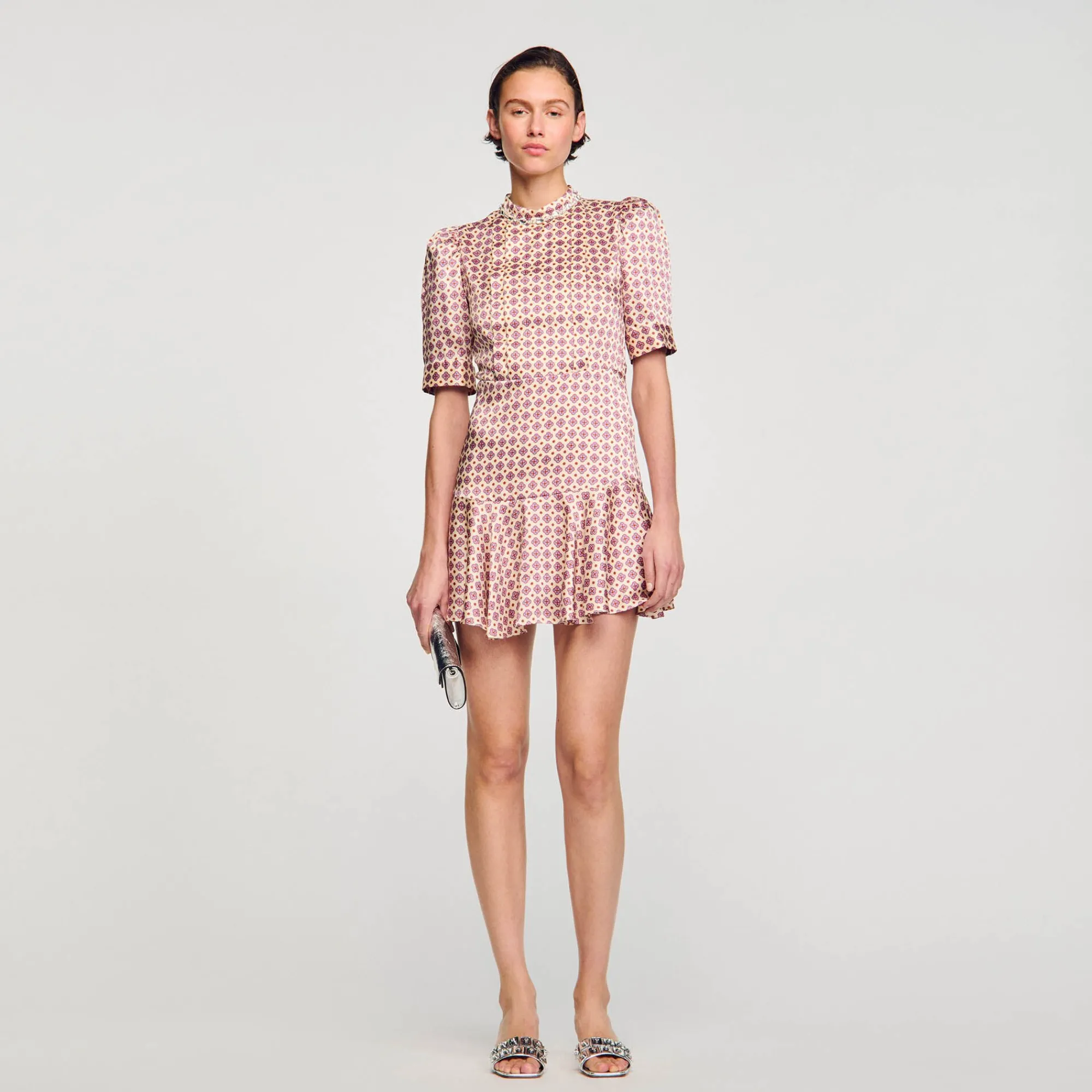 Robes*SANDRO Robe Courte Imprimée Ecru / Rose