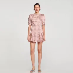 Robes*SANDRO Robe Courte Imprimée Ecru / Rose