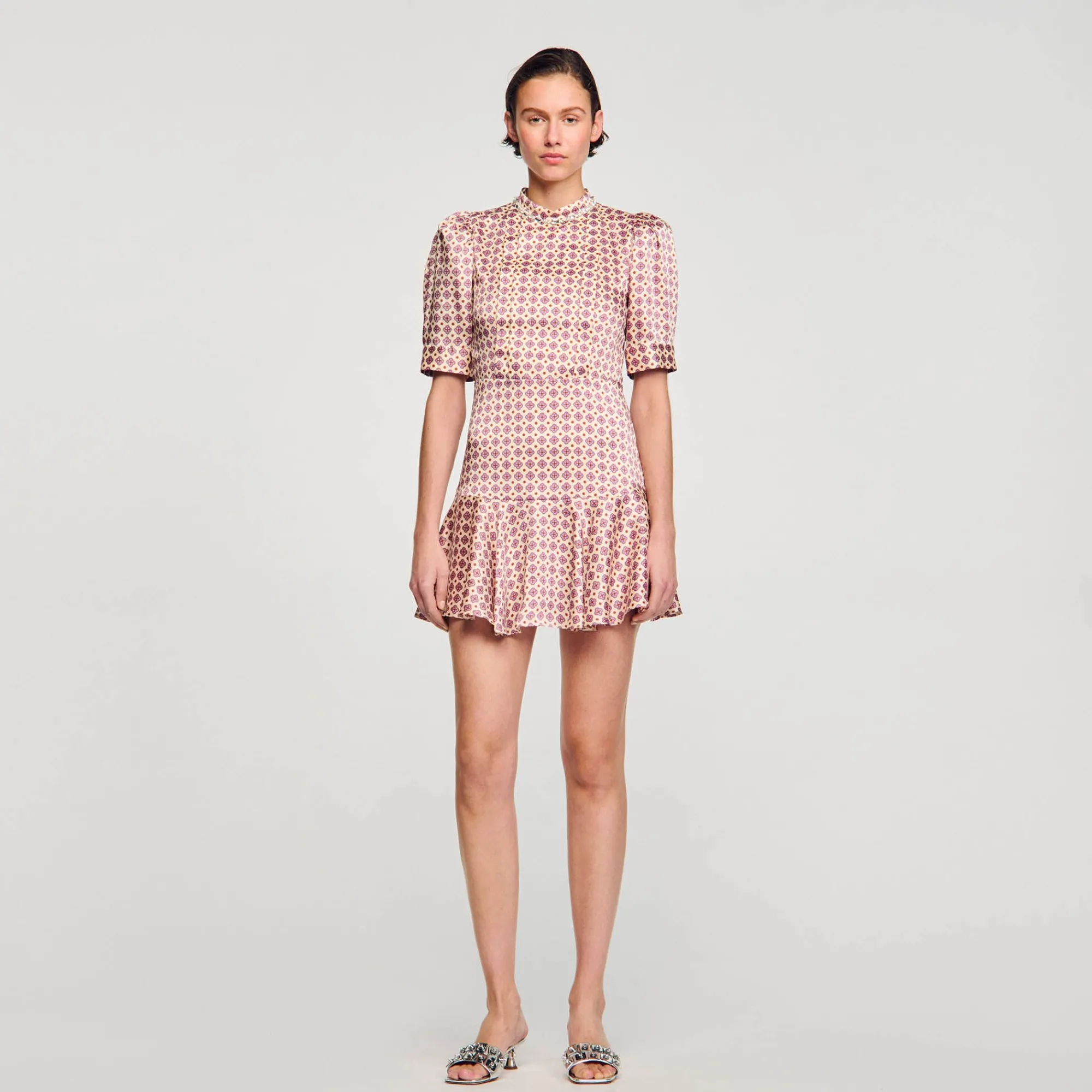 Robes*SANDRO Robe Courte Imprimée Ecru / Rose