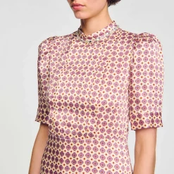 Robes*SANDRO Robe Courte Imprimée Ecru / Rose
