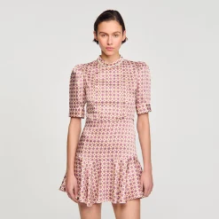 Robes*SANDRO Robe Courte Imprimée Ecru / Rose
