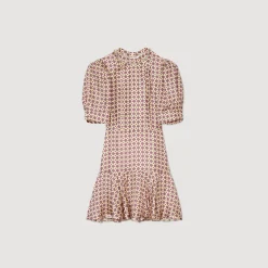 Robes*SANDRO Robe Courte Imprimée Ecru / Rose