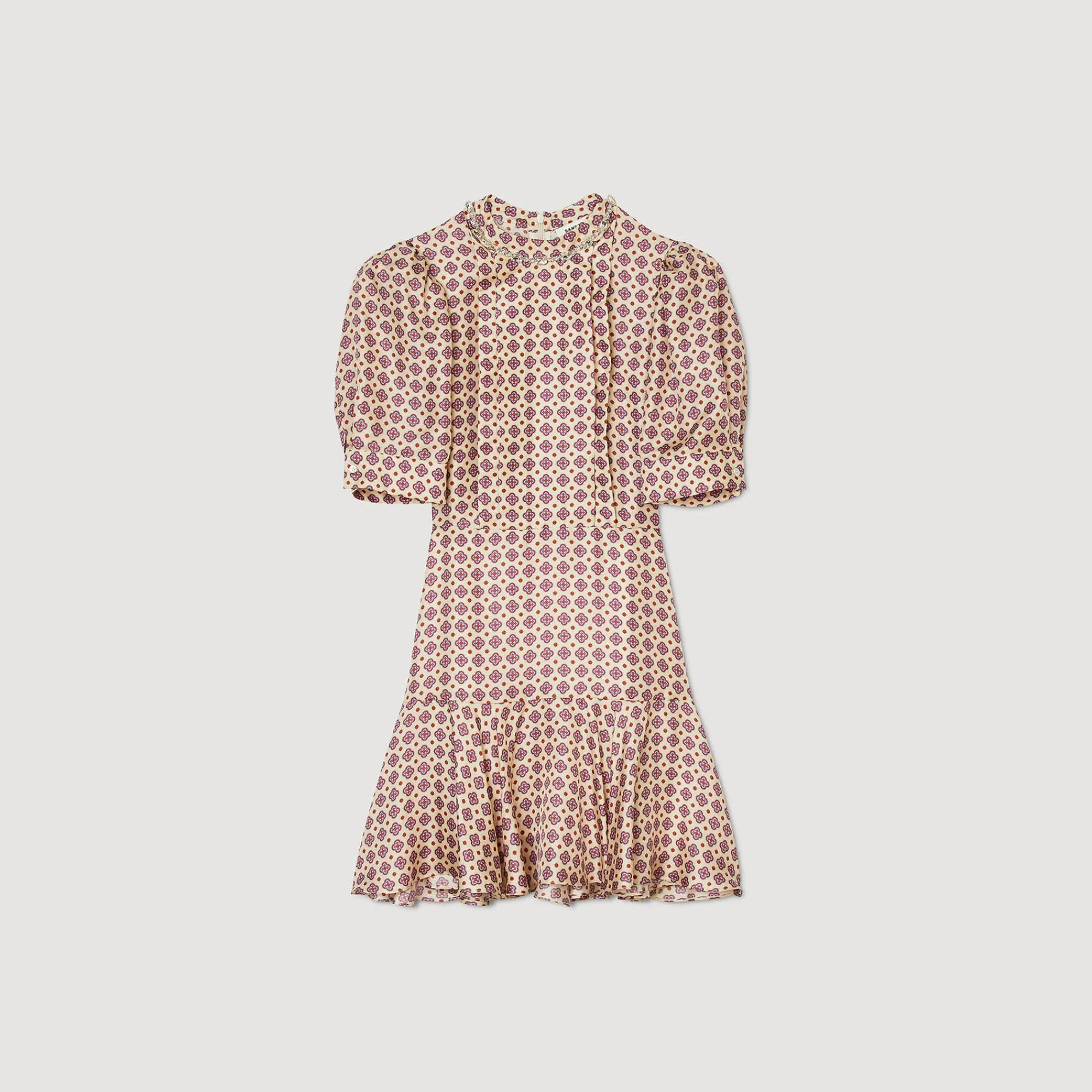 Robes*SANDRO Robe Courte Imprimée Ecru / Rose