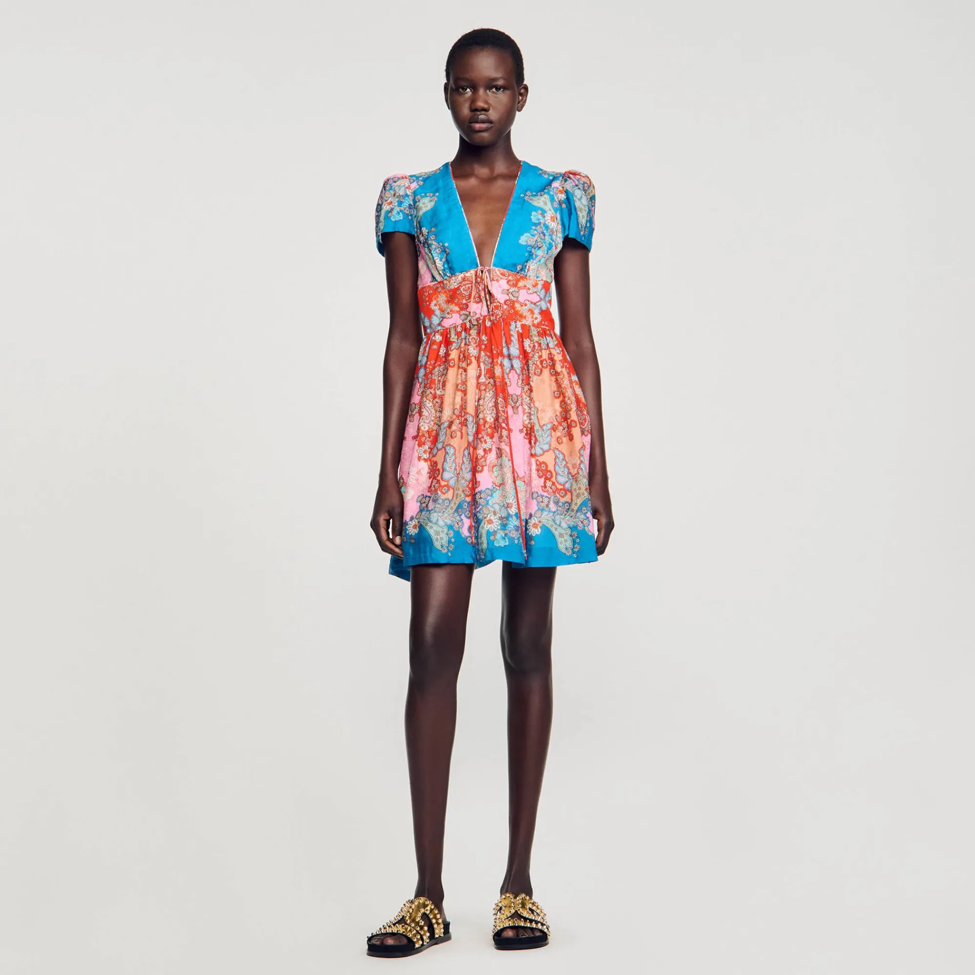 Robes*SANDRO Robe Courte Imprimée Rouge / Bleu