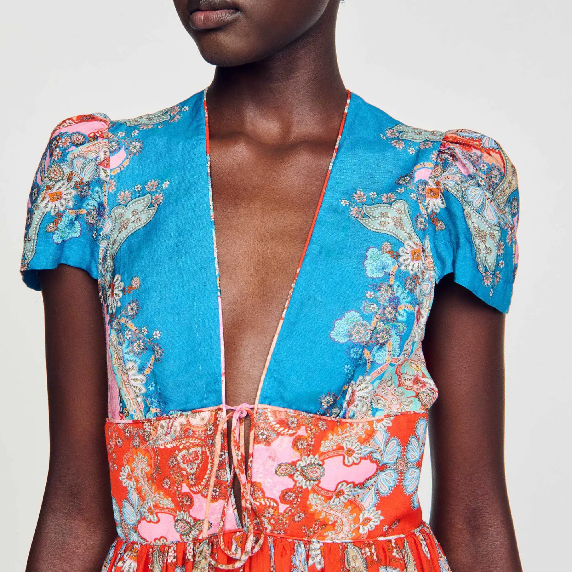 Robes*SANDRO Robe Courte Imprimée Rouge / Bleu