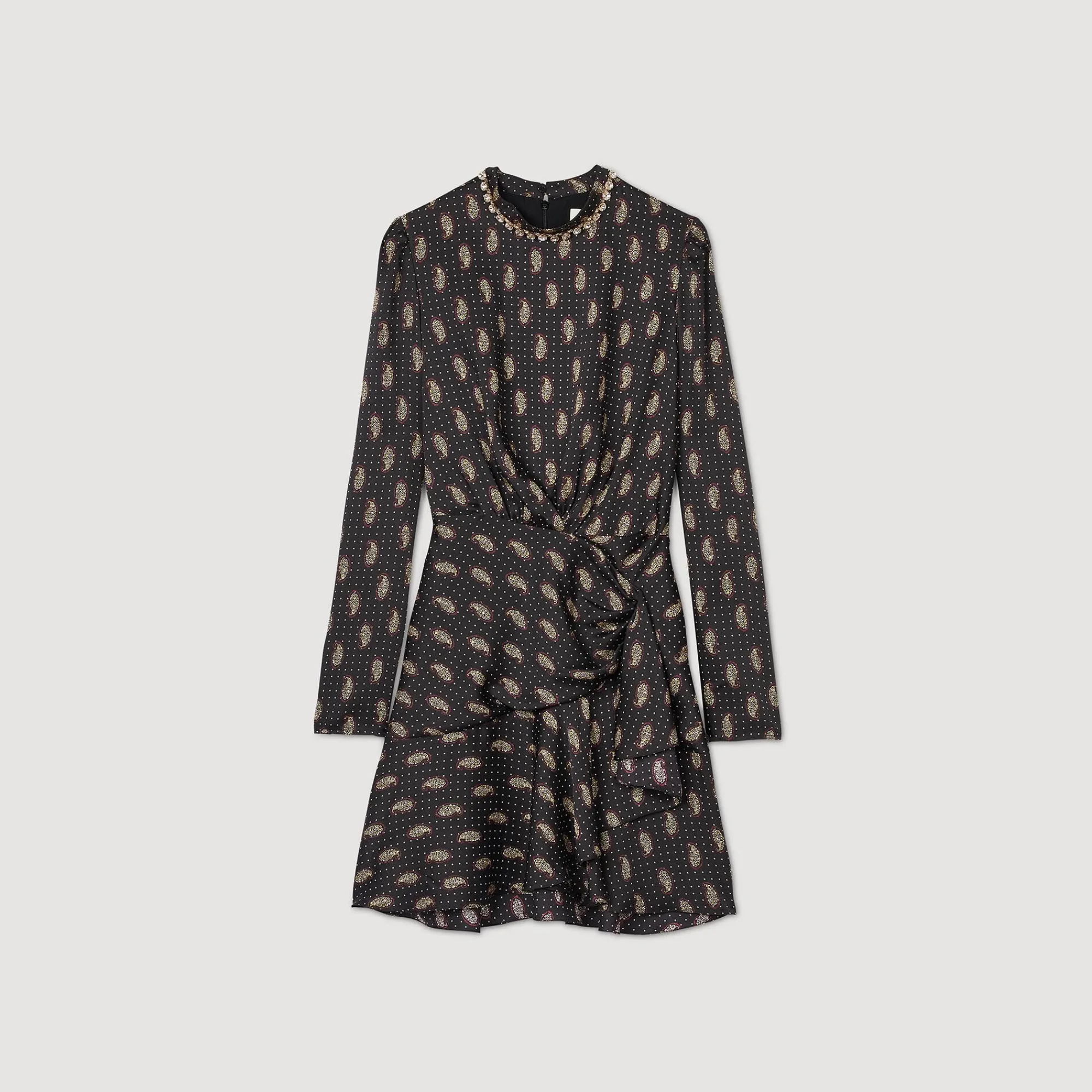 Robes*SANDRO Robe Courte Imprimée Moutarde / Bordeaux