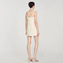 Robes*SANDRO Robe Courte Ornée De Perles Ecru