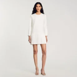 Robes*SANDRO Robe Courte Perlée En Satin Ecru
