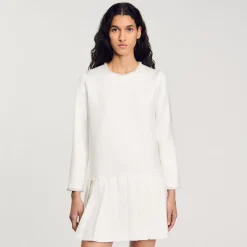 Robes*SANDRO Robe Courte Perlée En Satin Ecru