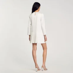 Robes*SANDRO Robe Courte Perlée En Satin Ecru