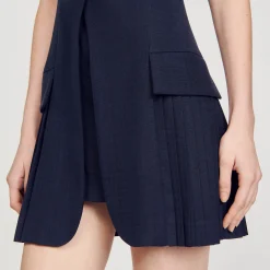 Robes*SANDRO Robe Courte Tailleur Plissée Bleu marine