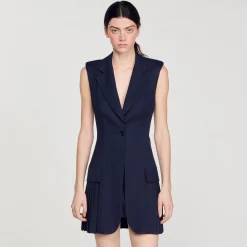 Robes*SANDRO Robe Courte Tailleur Plissée Bleu marine