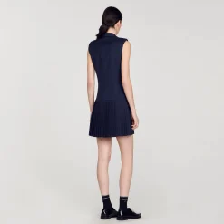 Robes*SANDRO Robe Courte Tailleur Plissée Bleu marine