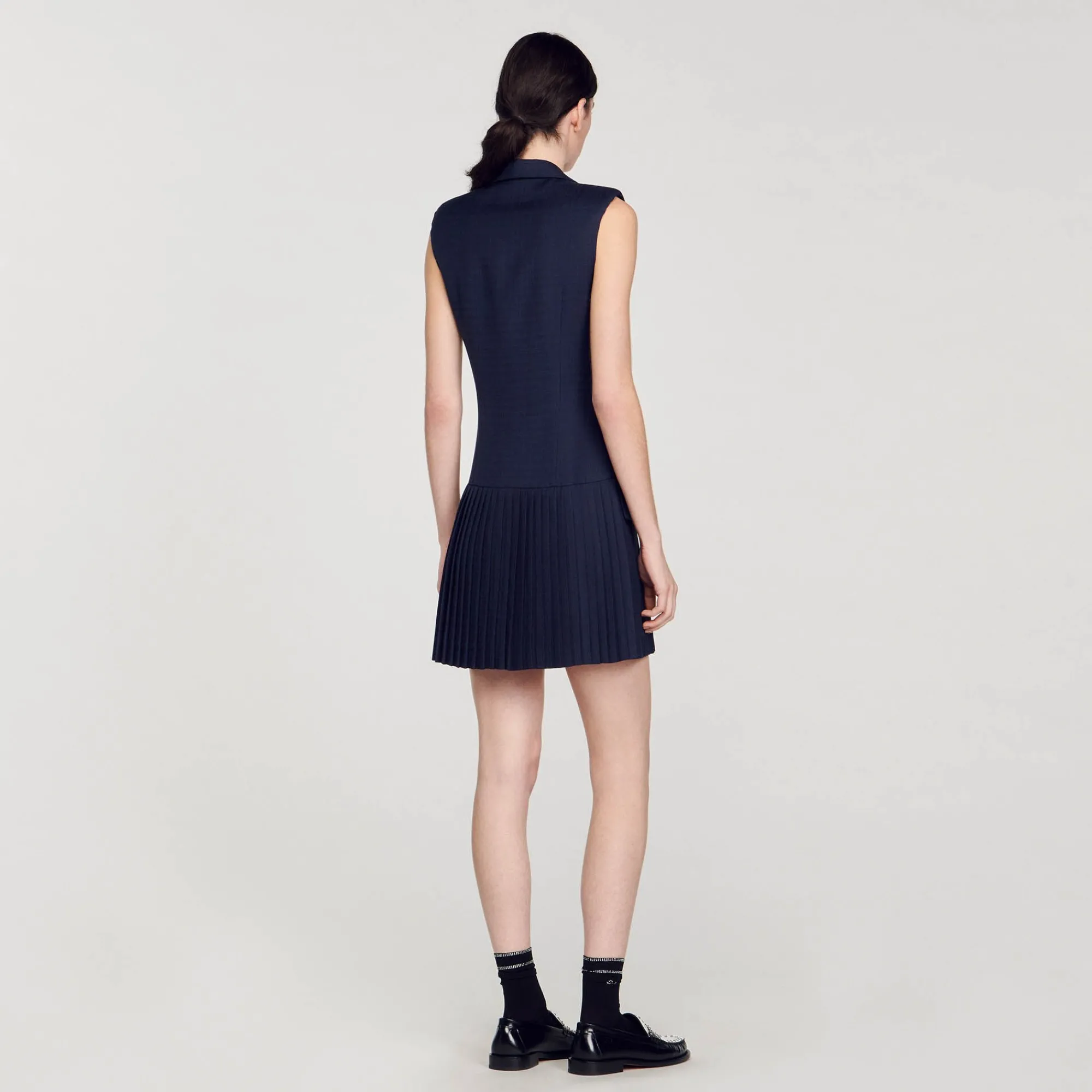 Robes*SANDRO Robe Courte Tailleur Plissée Bleu marine