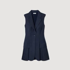 Robes*SANDRO Robe Courte Tailleur Plissée Bleu marine