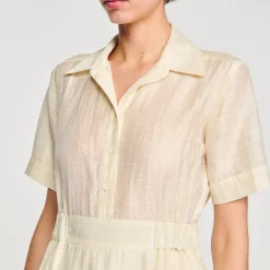 Robes*SANDRO Robe Courte Volantée Ecru