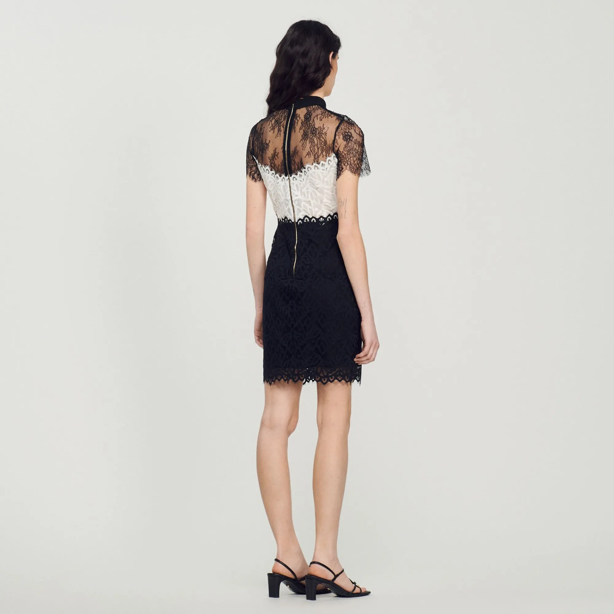 Robes*SANDRO Robe En Dentelle Bi-couleur Ecru