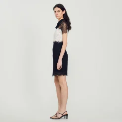 Robes*SANDRO Robe En Dentelle Bi-couleur Ecru