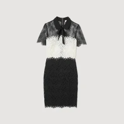 Robes*SANDRO Robe En Dentelle Bi-couleur Ecru