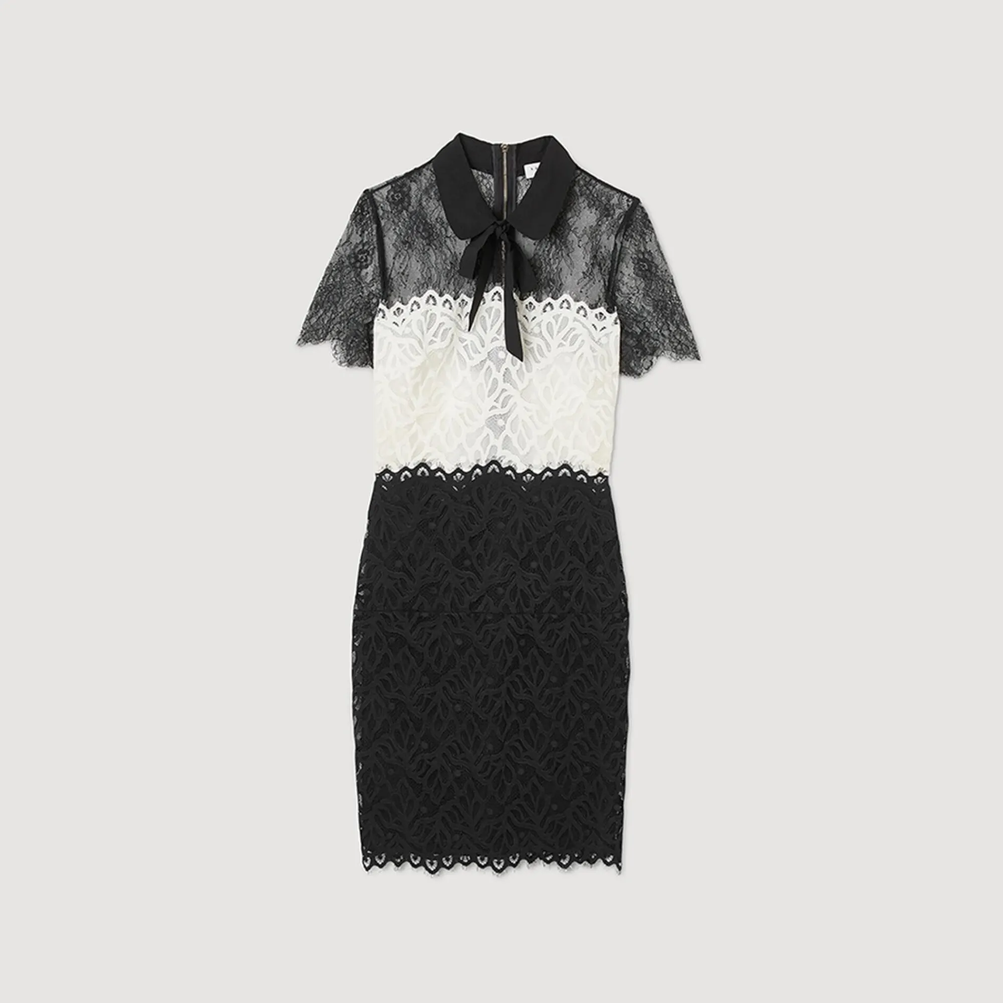 Robes*SANDRO Robe En Dentelle Bi-couleur Ecru