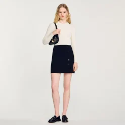 Robes*SANDRO Robe En Maille Ecru / Noir