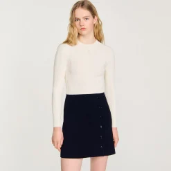Robes*SANDRO Robe En Maille Ecru / Noir