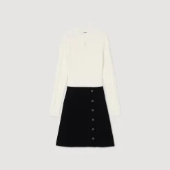 Robes*SANDRO Robe En Maille Ecru / Noir