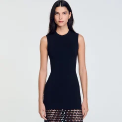 Robes*SANDRO Robe En Maille à Franges Noir