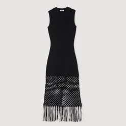 Robes*SANDRO Robe En Maille à Franges Noir