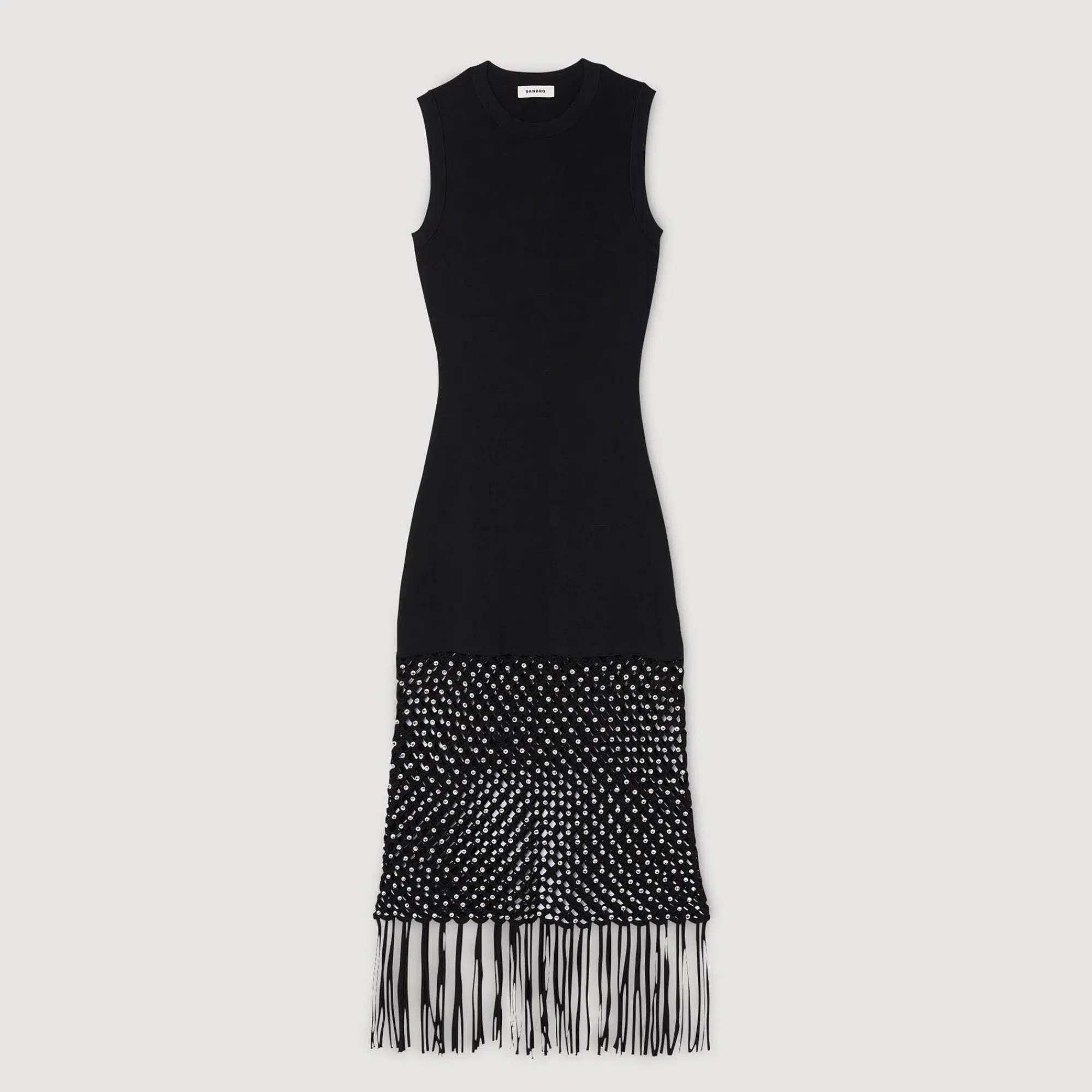 Robes*SANDRO Robe En Maille à Franges Noir