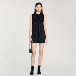 Robes*SANDRO Robe En Maille Fantaisie Noir