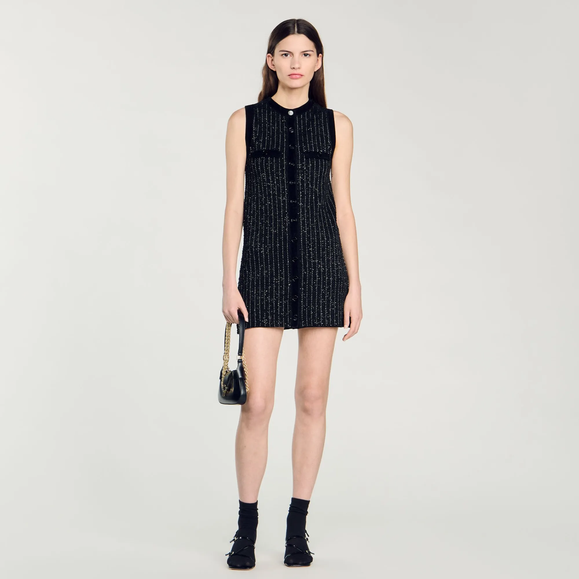Robes*SANDRO Robe En Maille Fantaisie Noir