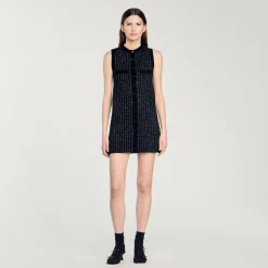 Robes*SANDRO Robe En Maille Fantaisie Noir