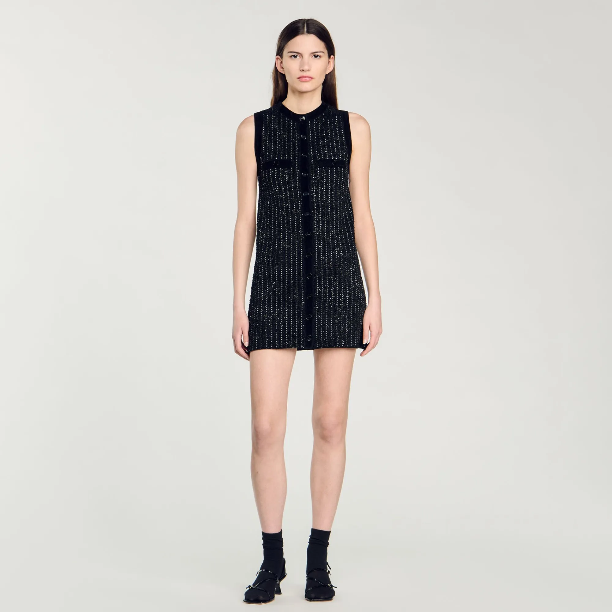 Robes*SANDRO Robe En Maille Fantaisie Noir
